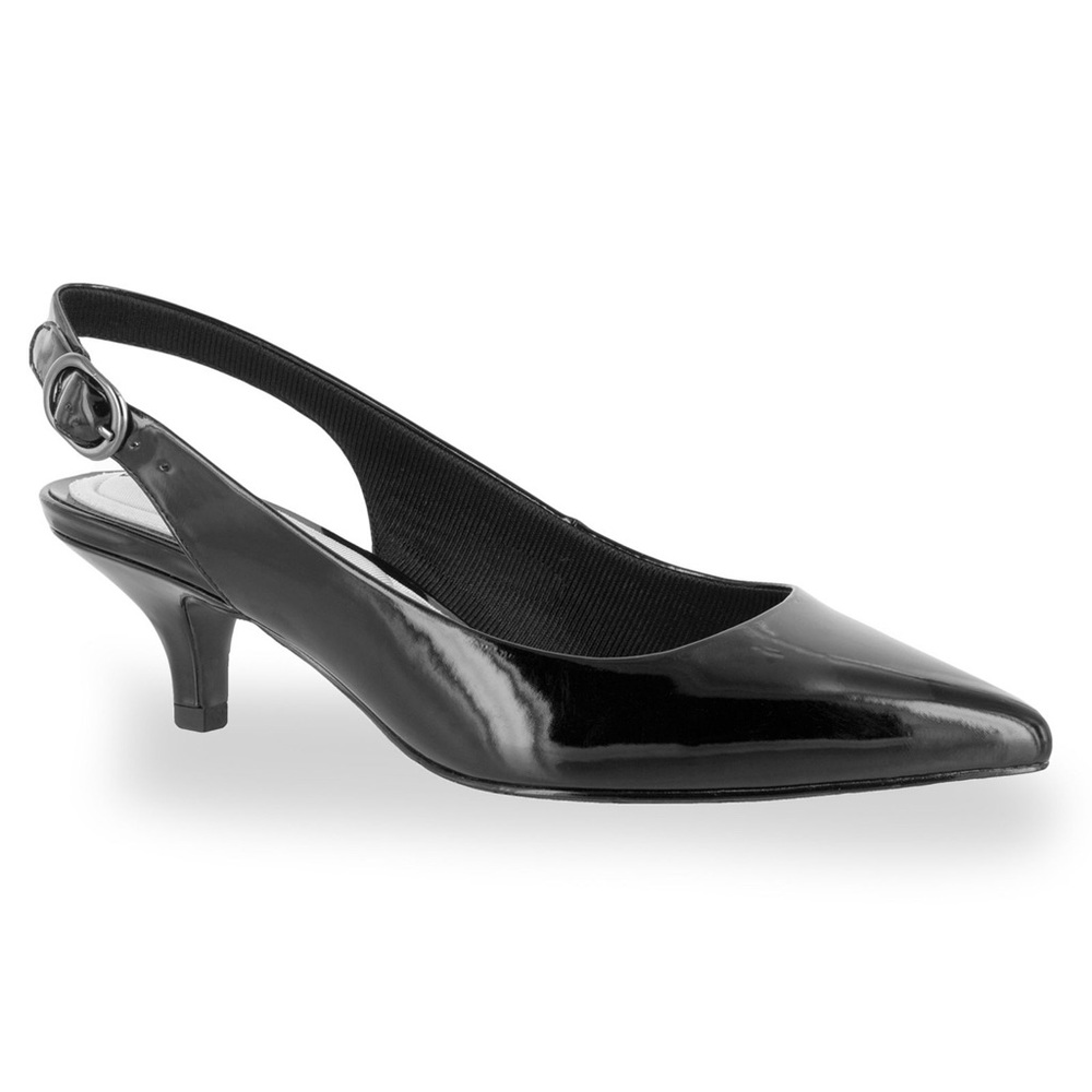 Women’s EasyStreet Faye Slingback Kitten Heels Black Patent size 5.5